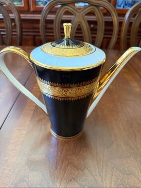 VTG RW Rudolf Wachter Bavaria Elegant Black & Gold Porcelain Teapot or Coffeepot